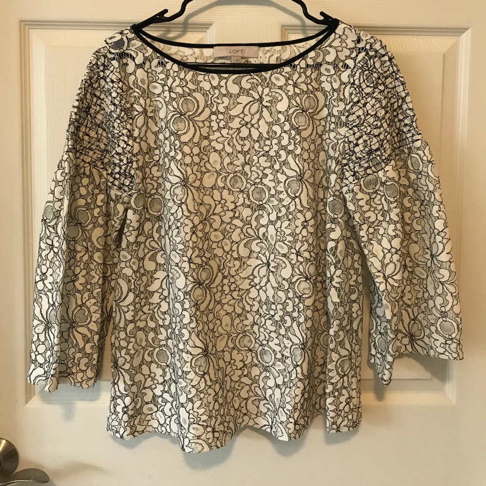 LOFT - Lace Top with Bell Sleeve